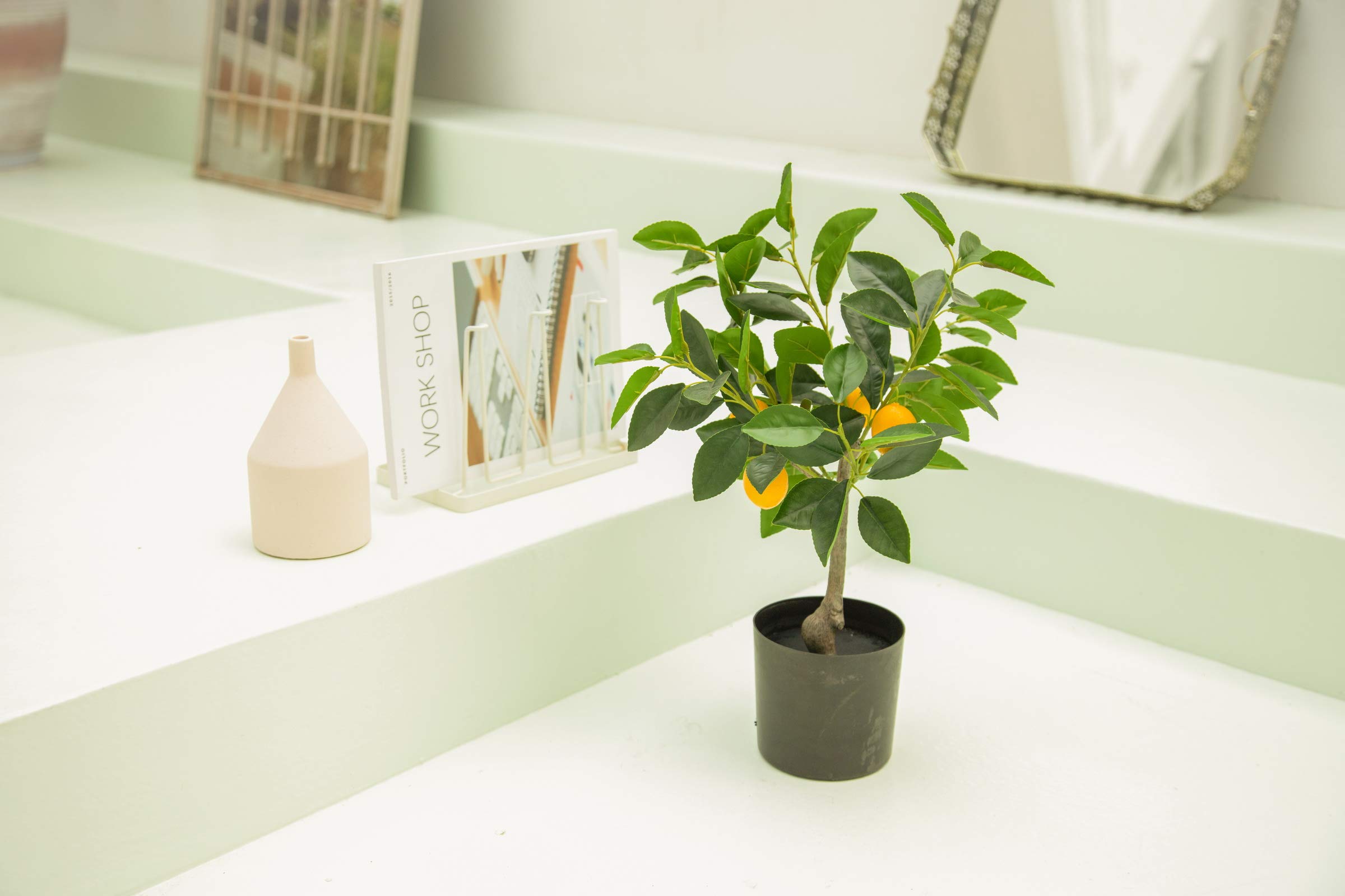 Amazon｜Velener ミニ人工レモンの木 鉢植え盆栽植物 19インチ 黒